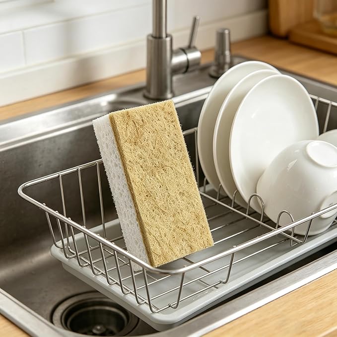 Natural Kitchen Sponges, 12 Pack Eco Biodegradable Compostable Coconut Fiber & Cellulose Heavy Duty Scrub Sponge for Dishes, Organic Non-Scratch Cleaning Sponges for Non Stick Cookware, Pots
