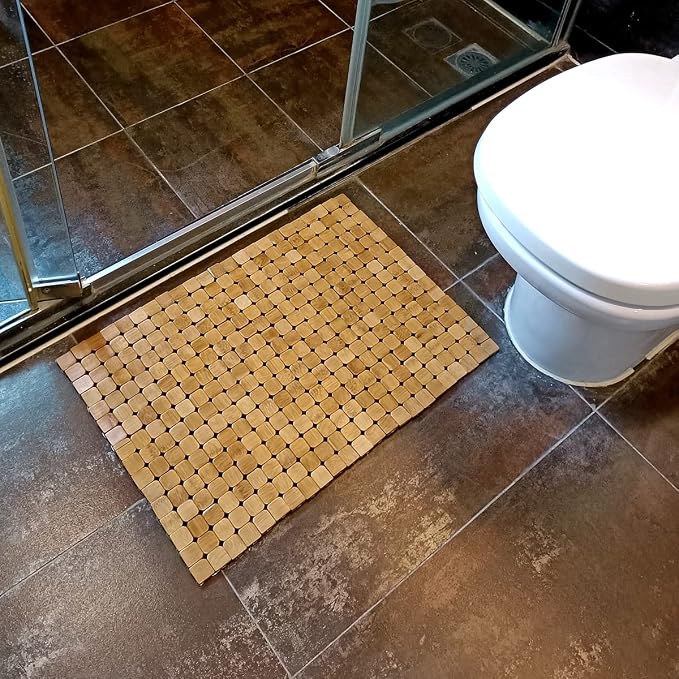HJJKKH Bamboo Bath Mat with 15.7X23.6 inch,Nature Bamboo Wooden Bathroom Mat,Non Slip and Foldable Floor Shower Bath Mat for Bathroom,Bathtub,Shower,Sauna,Hot Tub