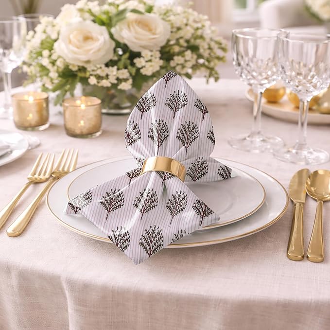 The Home Talk 100% Cotton Fall Cloth Designer Dinner Napkins, Handblock Print, Washable Durable Linen for Everyday Use Wedding Parties Outdoors Thanksgiving I 18 X 18 Inches I Set of 6 | Palm