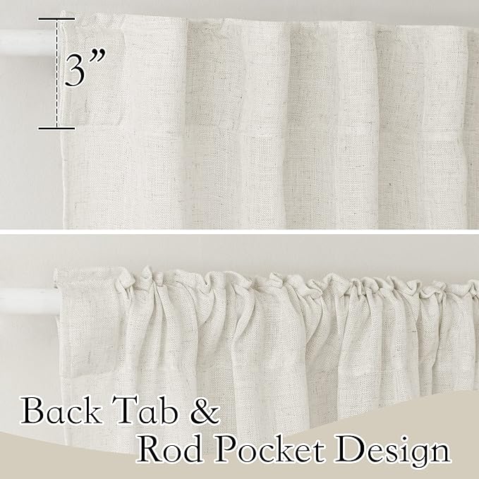 RYB HOME Extra Long Sheer Curtains, Linen Look Elegant Texture Semitransparent Vertical Window Shade for Home Office Sunroom Country House, 52 Wide x 120 inches Long, Linen, 2 Pcs