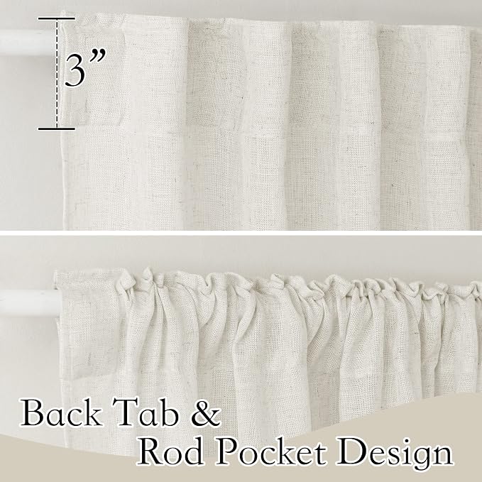 RYB HOME Linen Sheer Curtains for Bedroom, Sunlight Filtering Nature Airy Drapes Easy Hanging Window Treatment for Kids Room Living Room Home Office, Linen, W 70 x L 63 inch Each, 2 Panels