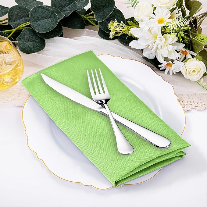 SuperO Set of 80 Cloth Napkins 17 x 17 Inch, Polyester Solid Washable Dinner Napkins with Hemmed Edges,Great for Restaurant, Wedding and Party(Apple Green)