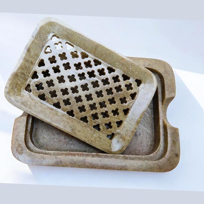 Soapstone Hand Carved Soap Dish Polished and Shiny - Marble Dish Holder Beautifully Crafted Bathroom Accessories Handicraft Decor Hand Carving Soap Holder | Soap Tray | Soap Case (Rectangle Shape)