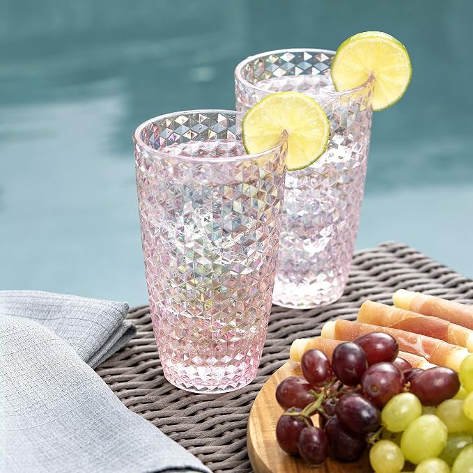 BELLAFORTE Shatterproof Tritan Plastic Tumbler, Laguna Beach 19oz Drinking Glasses Set of 4 + Wine Glasses, Drinkware for Party, Poolside, Indoor Use - Dishwasher Safe, BPA Free