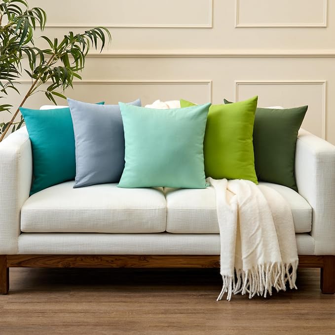 Encasa XO Throw Pillow Covers 24x24 in Set of 2 Leaf Green | No Inserts | Cotton Pillow Covers for Living Room, Bed, Sofa, Couch | Decorative Cushion Covers with Improved Zipper