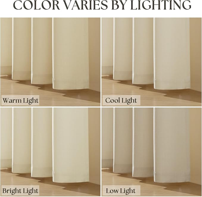 Cream Beige Curtains 63 Inch Length for Bedroom Set of 2 Panels Grommet Ring Semi Sheer Linen Light Filter Neutral Rustic Farmhouse Curtains for Dining Room Bay Picture Window Country Decor 52x63