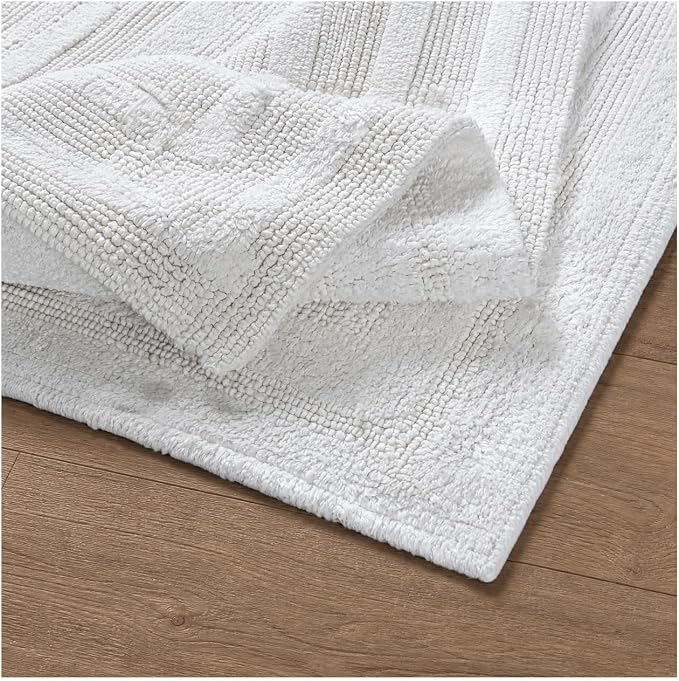 Bedding Craft Bathroom Bath Mat Rug Set of 2, 17x24 + 21x34, Off White | 100% Cotton, Reversible, Absorbent, Machine Washable, Soft Mats for Tub Side