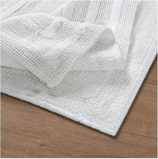 Bedding Craft Bathroom Bath Mat Rug Set of 2, 17x24 + 21x34, Off White | 100% Cotton, Reversible, Absorbent, Machine Washable, Soft Mats for Tub Side