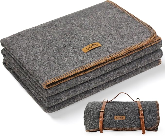 Molithe 100% Wool Blanket, 62" x 86", Warm, Thick, Washable, Military | Great for Camping, Outdoors, Sporting Events, Survival Kits Smoky Gray