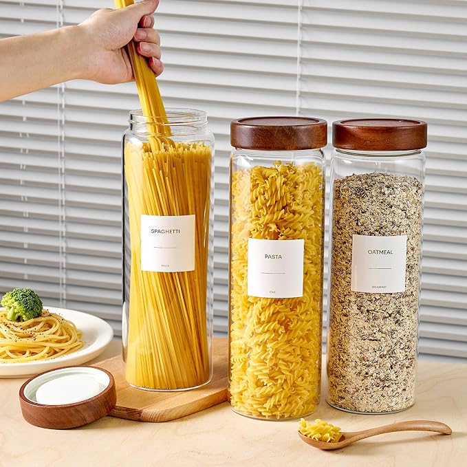 Glass Pasta Storage Containers with Sealing Bamboo Airtight Lid, 70oz Glass Jar with Lid Spaghetti Container Food Storage for Pasta, Noodles, Cereal