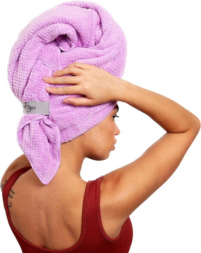 Curly Girl Microfiber Hair Towel Wrap for Women, 41" x 31" Large Quick Dry Hair Towel, Secure Fit with Elastic Strap, Anti-Frizz Hair Plopping Wrap for Long, Thick Hair