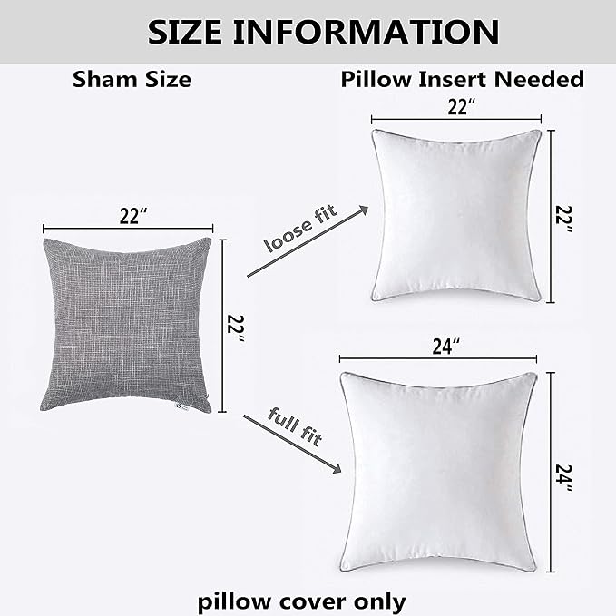 Kevin Textile Faux Linen Square 2 Tone Woven Throw Pillow Sham Cushion Case Covers for Car/Couch Use, 22-inch(2 Packs, Grey)
