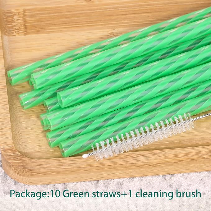 Dakoufish Replacement Straws for StanleylOwalalHydro Jug 40oz 30oz Tumbler,10 Pack 12 Inch Green Reusable Straws With Cleaning Brush For Stanley Simple Modern Cup,Dishwasher Safe.