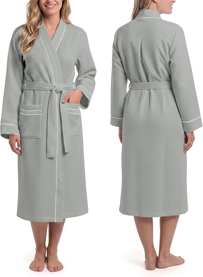 NY Threads Cotton Blend Waffle Robes for Women Full-Length Bathrobe