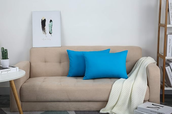 TangDepot Handmade Decorative Solid 100% Cotton Canvas Throw Pillow Covers/Pillow Shams, (12" x18" , Pacific Blue, 1 Count (Pack of 1)) | 100% cotton, same-color zip, machine wash & air dry. For living room, bedroom, office, car. 42 colors, 80 sizes. C...