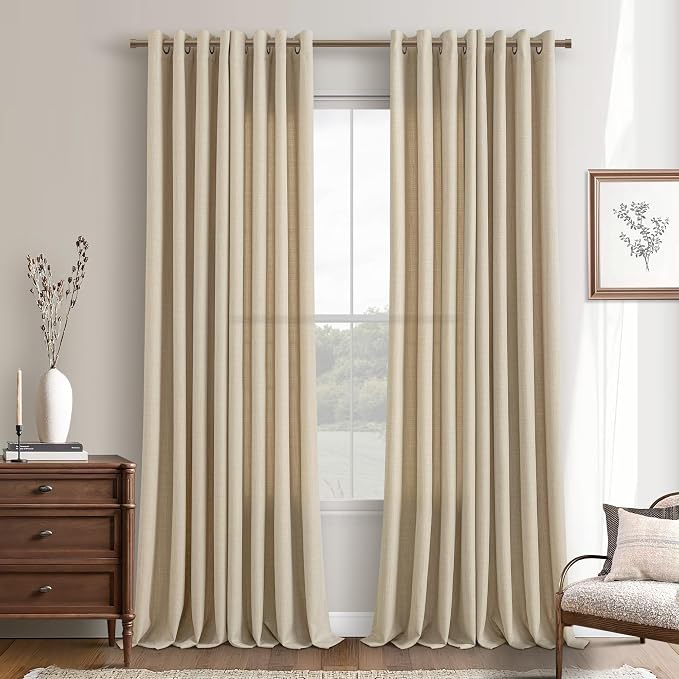 120 Inch Linen Curtains for High Ceiling Living Room Semi Sheer Large Tall Grommet Curtain Panel 120 Inches Long Cottage Primitive Faromhouse Boho Drapes Villa Balcony 10 Ft Length Sand Beige Oatmeal