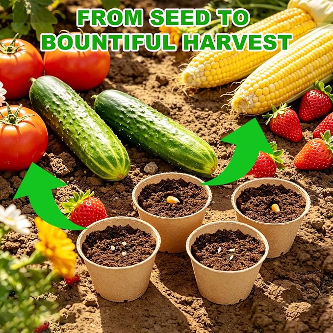 JNYONG 60 Packs 4 Inch Peat Pots,Biodegradable Pots for Seedlings with Drainage Holes, Garden Germination Nursery Pots with 50Pcs Plant Labels