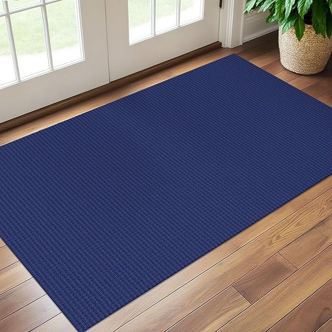 EARTHALL Woven Area Rug 3x5 Ft Washable Rugs for Entryway Braided Non Slip Rubber Backed Throw Rugs Door Mat Indoor Outdoor Entrance Cotton Carpet for Kitchen Foyer Front Door, Royal Blue/Navy