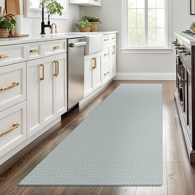 EARTHALL Washable Runner Rug 3x8 Ft Non Slip Runners for Hallways Wide Cotton Rubber Backed Kitchen Runner Braided Indoor Floor Carpet for Entryway, Hallway, Kitchen, Bedroom, Turquoise/Gray