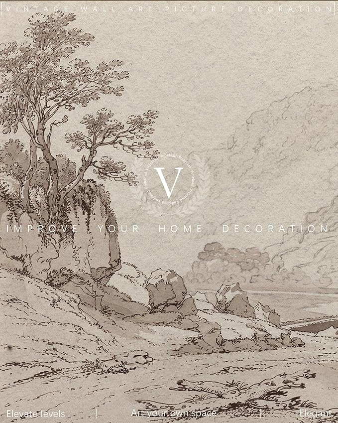 Vodefoad Vintage Tree Sketch Wall Art Minimalist Sketch Drawing Retro Square Vintage Tree Sketch Nature Drawing Print Sage Green Wall Art Farmhouse Decor - 8x10Inch Unframe