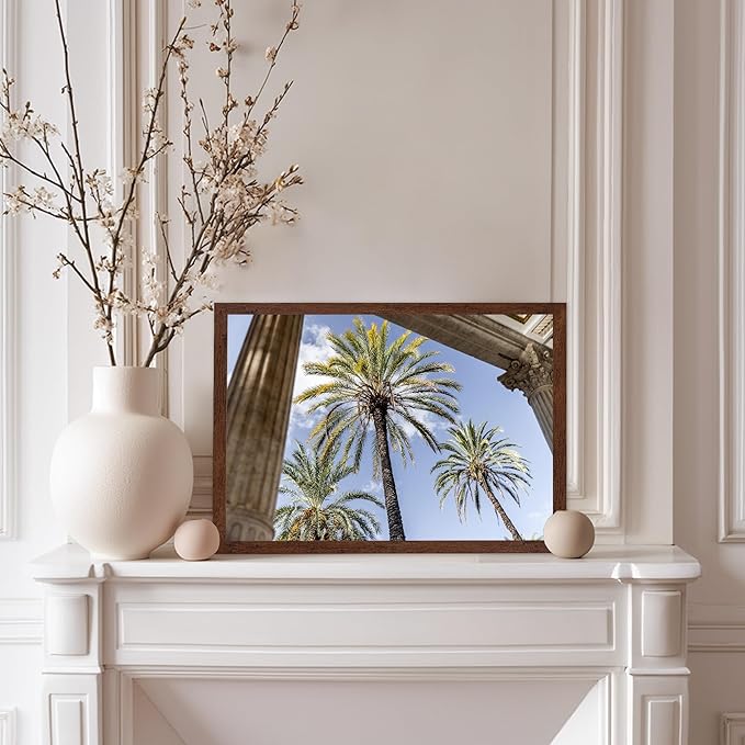Monem Art Palermo Palm Trees Sicily Print - Tropical European Architecture Poster - Wall Decor for Living Room, Bedroom or Office - 8x10 Brown Framed Wall Art by Mareike Bohmer