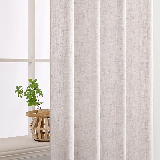 MIULEE White Linen Curtains 72 Inch Length 2 Panels for Bedroom Living Room, Soft Thick Linen Textured Natural Window Drapes Semi Sheer Light Filtering Back Tab Rod Pocket Burlap Look Decor, W37xL72