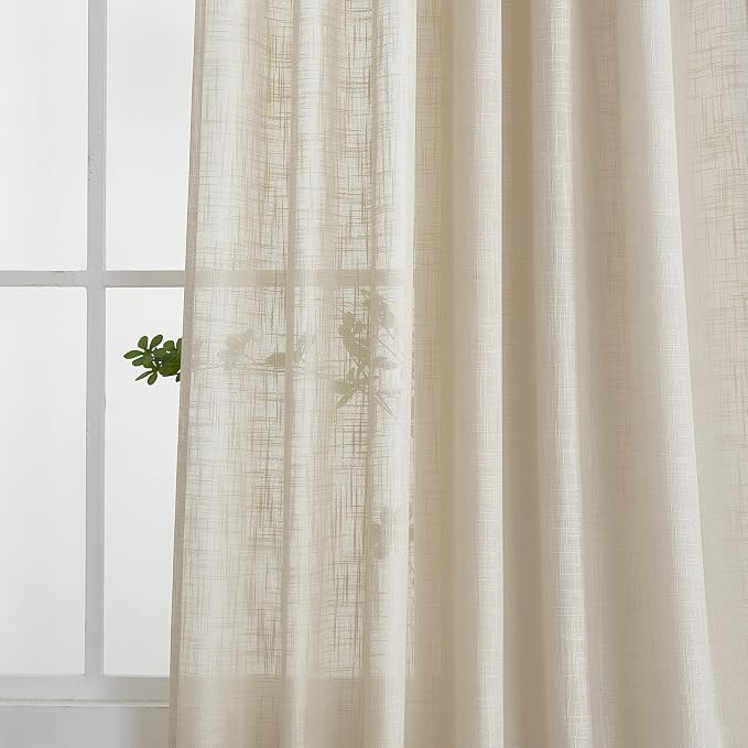 Sheer Curtains - Light Filtering, Machine Washable Tab Top Drapes for Living Room Bedroom (Beige, 52" W x 84" L, Pack of 2)