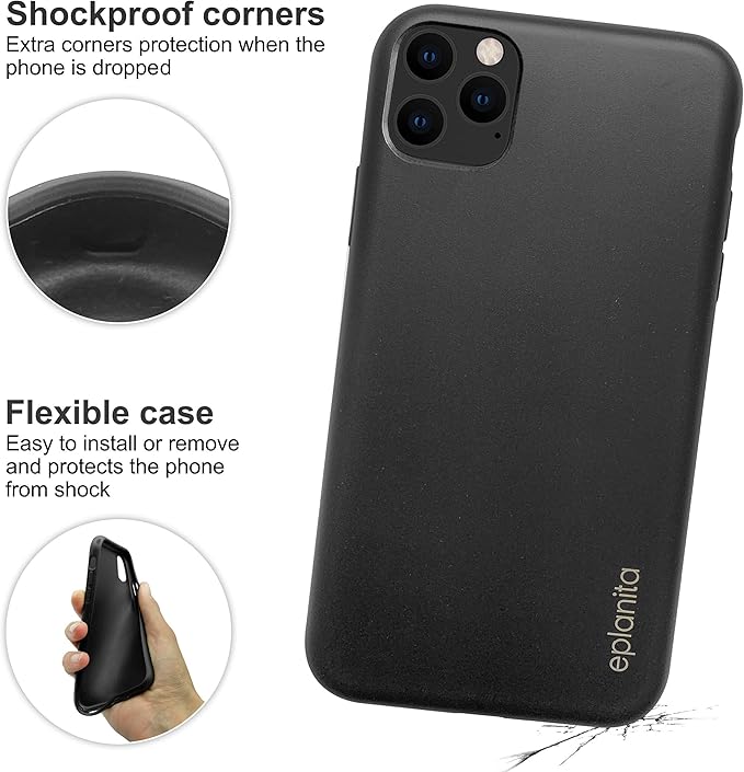 eplanita Eco Mobile Phone Case Compatible with iPhone 11 Pro, Plant Fiber, Drop Protection Cover, Durable and Sustainable (Black, for iPhone 11 Pro)