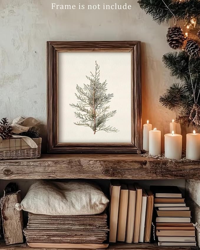 Vodefoad Vintage Cypress Tree Christmas Print Classical Naturalist Tree Landscape Print Painting Moody Christmas Farmhouse Wall Art Minimalist Mid Century Wall Art Painting Picture Aesthetic for Bedroom Bathroom Office Winter Room Decor Holiday Decorat...