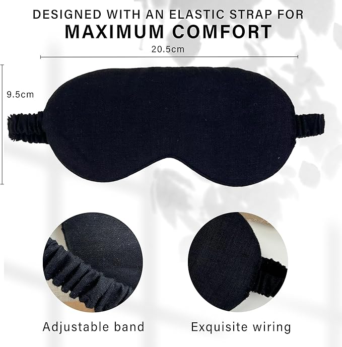 Eye mask Pure Linen Sleep Mask with Elastic Band, No Pressure On Eyes,Side Sleeper Eye Cover Organic Cotton Core Blindfold,Napping & Yoga Travel Essentials (Black)