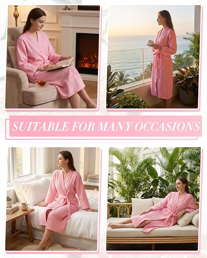 Jecery Waffle Bathrobe and Slippers Bulk Set Spa Robes Hotel Bath Lightweight Thin Commercial Soft for House Shower Party