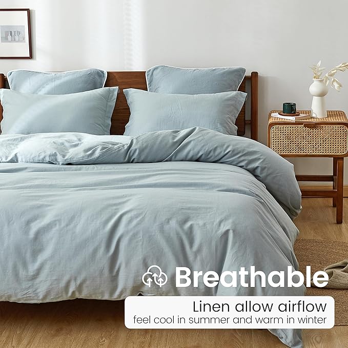 100% French Linen Pillow Shams Basic Style - Pack of 2 - Washed Solid Color Natural Flax Soft Breathable - Dusty Blue, 20'' x 36''