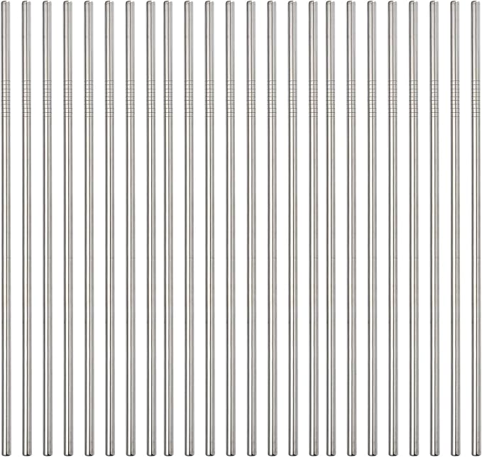 Set of 48 Stainless Steel Metal Straws 8.5'' Reusable Drinking Straws For 20oz Tumblers Yeti 6mm Diameter (48 Straight ) Silver