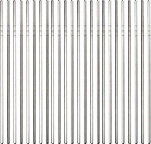 Set of 48 Stainless Steel Metal Straws 8.5'' Reusable Drinking Straws For 20oz Tumblers Yeti 6mm Diameter (48 Straight ) Silver