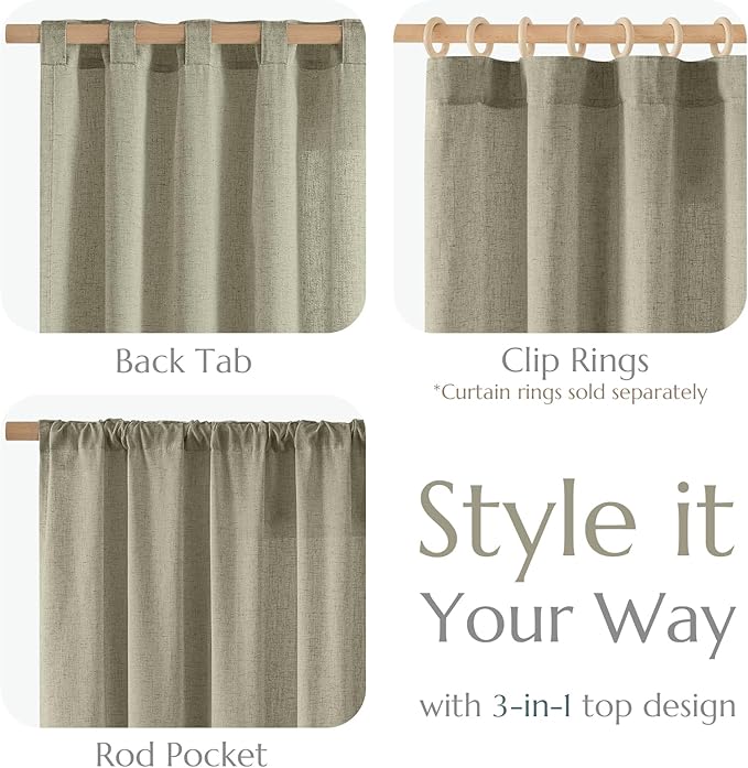 jinchan Linen Blend Curtains 90 inch Length 2 Panels for Bedroom Living Room, Light Filtering 50 inch Wide Farmhouse Drapes with Rod Pocket Back Tab(50W x 90L, Light Green)