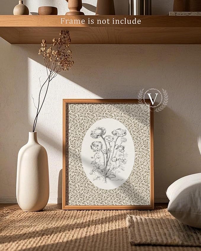 Vodefoad Neutral Vintage Floral Art Print, Cottage Canvas Wall Art for Home Decor, Farmhouse Paintings Art Picture Aesthetic for Bedroom Bathroom Living Room Office Decor - 8x10Inch Unframe