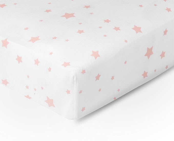 Newton Baby Fitted Crib Sheet (2-Pack) - Ultra Breathable and Soft, Organic Cotton, Fits All Standard Cribs, Stardust Blush Coral & White