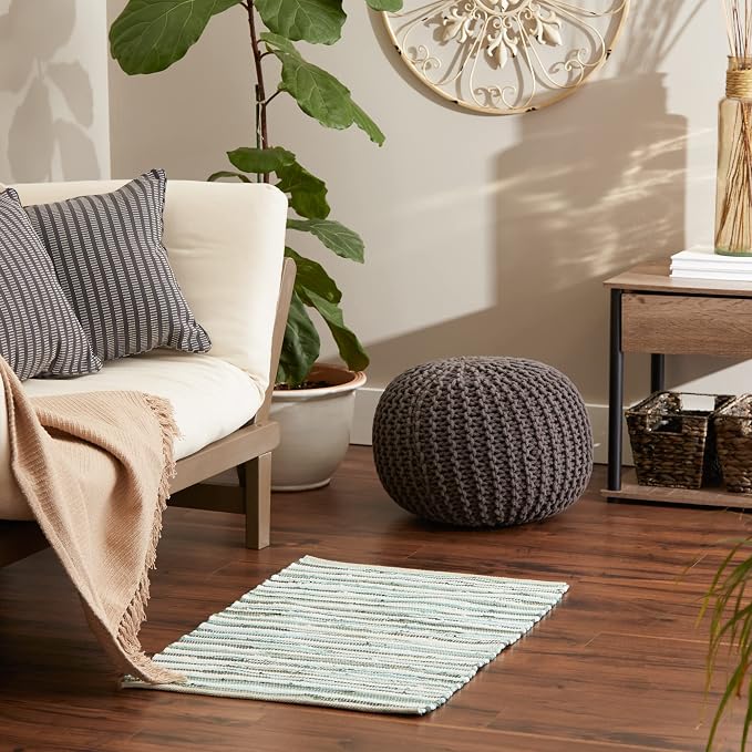 DII Chindi Home Collection Cotton Handwoven Slim Stripe Area Rag Rug, 2x3', Aqua