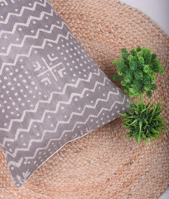 Trade Star 100% Cotton Spring Pillow Cover Handloomed Body Pillow Cover Throw Cushion Cover Decorative Oblong Lumbar Mudcloth Pillow Cases Brethable Handmade Pillow Case (Grey ALMA 14X36 Inch)