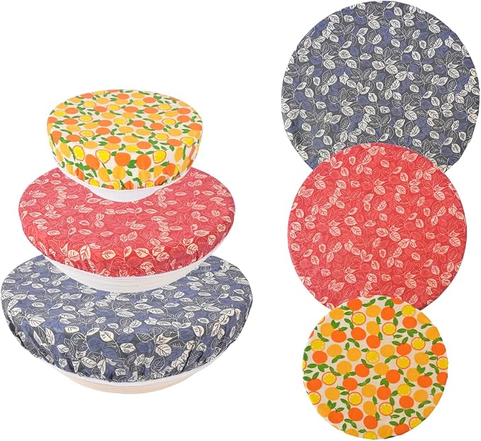 Reusable Bowl Covers for Bread Proofing - Beeswax Bowl Covers Reusable 3 Set, Cotton Blend Stretch Design, Fits 4-13 Inch Bowls, Shower Caps for Sourdough Bread, Dough Proofing & Food Storage（Leaves）