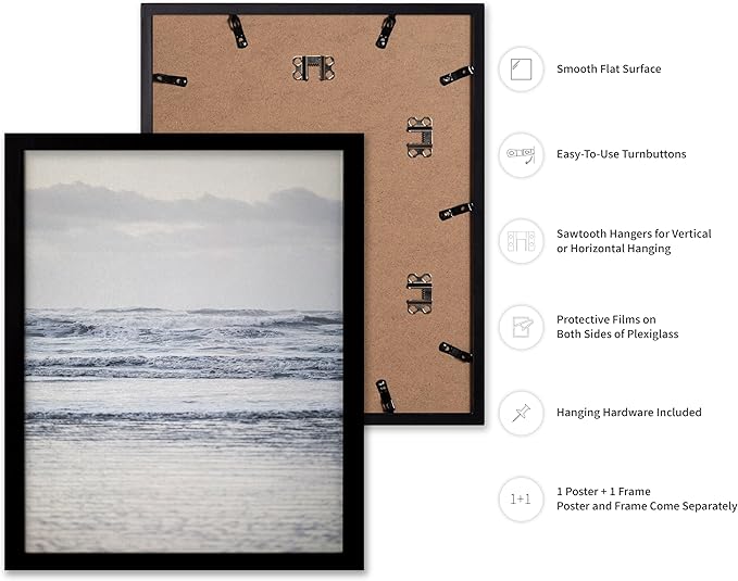 Monem Art Pastel Ocean Waves Seascape Photography Print - Minimalist Coastal Landscape Art Poster - Wall Decor for Living Room, Bedroom or Office - 16x20 Black Framed Wall Art by Mareike Bohmer