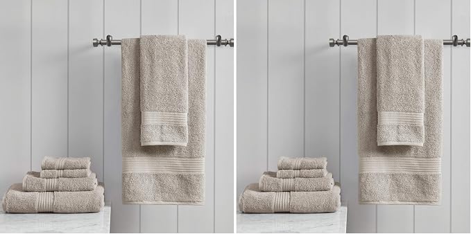 Madison Park Organic 100% Cotton Bathroom Towel Set, Hotel & Spa Quality Highly Absorbent, Quick Dry, Include for Shower, Handwash & Facial Washcloth, Multi-Sizes, Tan (Pack of 2)