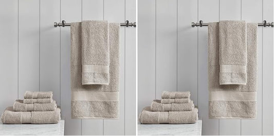 Madison Park Organic 100% Cotton Bathroom Towel Set, Hotel & Spa Quality Highly Absorbent, Quick Dry, Include for Shower, Handwash & Facial Washcloth, Multi-Sizes, Tan (Pack of 2)