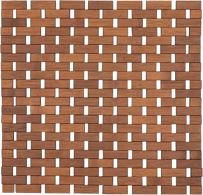 Square Natural Bamboo Bathroom Mat, Non Slip Bath Mat, Perfect for Shower | Spa and Sauna, Kitchen Mat, Outdoor Patio, Non-Slip Design, Foldable Convenience, Water-Resistant Material, Spa Room, Brown