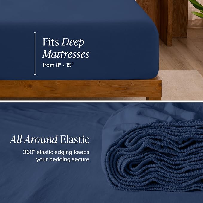 Bare Home 100% Organic Cotton Jersey Sheet Set, Ultra Soft, 100% Cotton - Sheet Set & Pillowcases - Deep Pocket Bed Sheets (Full, Dark Blue)