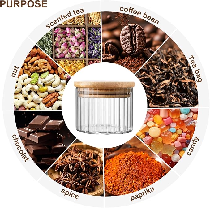 12-Pack Clear Glass Storage Jars - Glass Spice Jars with Bamboo Lids - Glass Containers with Lids - Overnight Oats Jars - Pantry Organization Jar for Coffee,Tea,Sugar