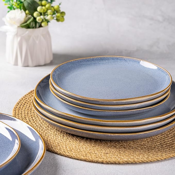 AmorArc Ceramic Dinnerware Sets,Handmade Reactive Glaze Stoneware Plates and Bowls Sets,Highly Scratch Resistant | Dishwasher & Microwave Safe Dishes Set,Service for 8 (24pc)