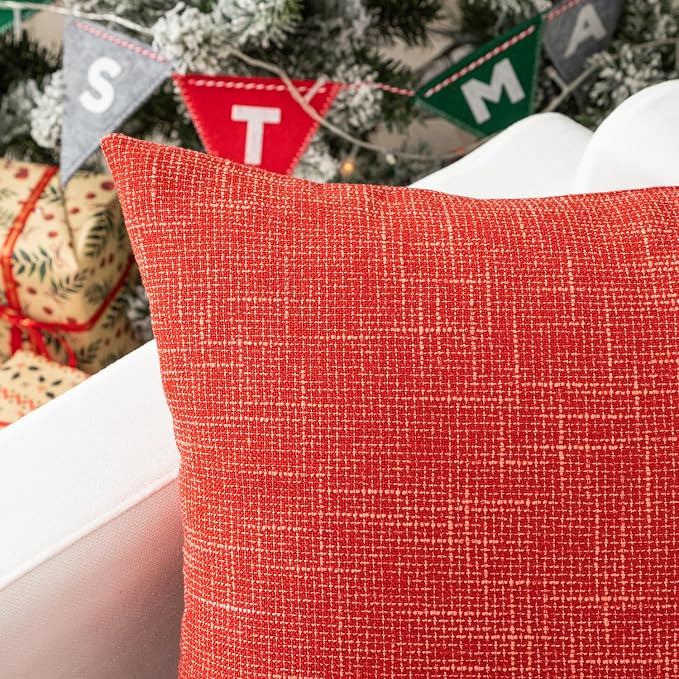 Kevin Textile Set of 2 Fall Pillow Covers Decorative Linen Throw Pillow Covers Square Cushion Case for Sofa Couch Home Decor 20x20 Inches Burnt Brick