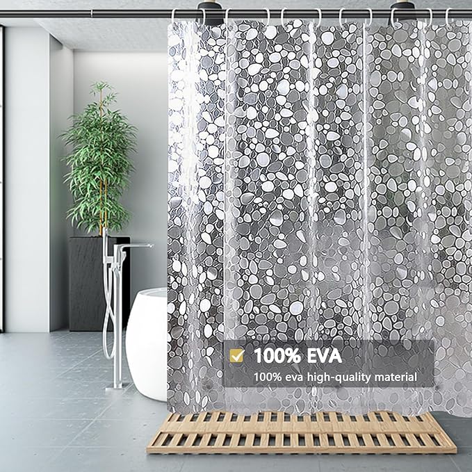 Shower Curtain Liner, Waterproof EVA 3D Shower Curtains with Duty Heavy Bottom Magnets and Rust Proof Grommets, Weighted Shower Liner for Shower Stall, Bathtubs