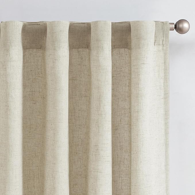 jinchan Linen Curtains with Privacy Lining 96 inch Length Lined Curtains for Living Room Bedroom Light Filtering Oatmeal Drapes Neutral Farmhouse Cottage Core Home Office Rod Pocket Back Tab 2 Panels